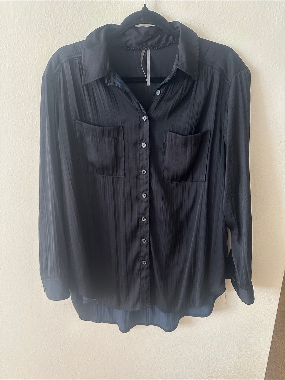 Anthropologie Navy Blue Button-Front Long Sleeve Blouse